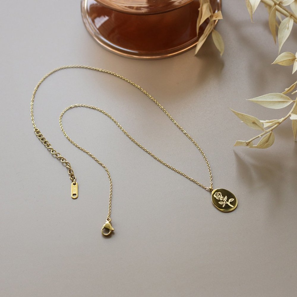 NEW 18K Gold Plated Rose Oval Pendant Necklace 1 - Picture 5 of 16